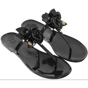 Tori  Burch black blossom Jelly sandals size 7